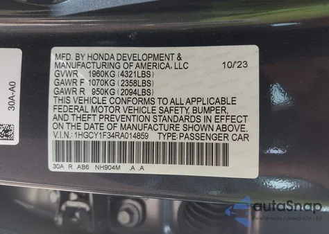 2024 Honda Accord Ex z USA, uszkodzony, nr VIN 1HGCY1F34RA014859